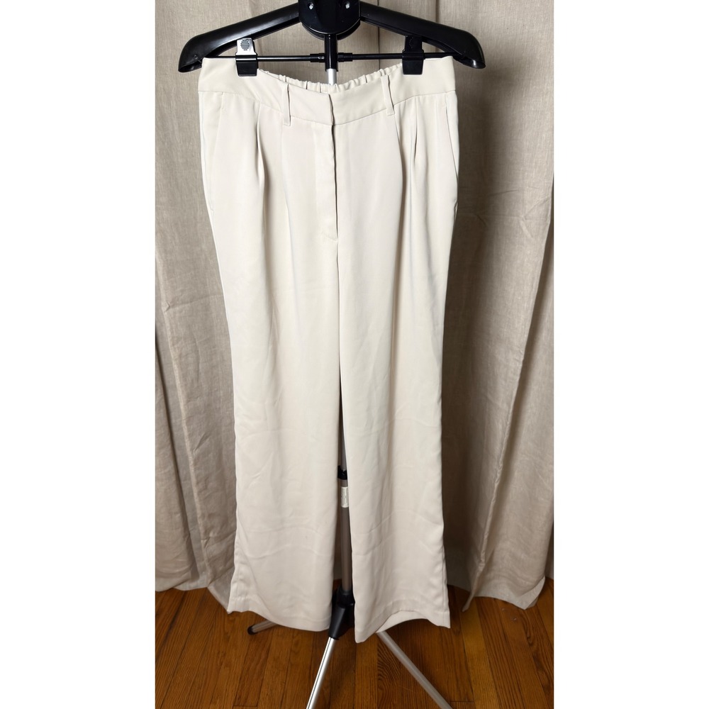 Quince Stretch Crepe Pleated Wide Leg Pants Sand Size 12 NWT High Rise Trouser
